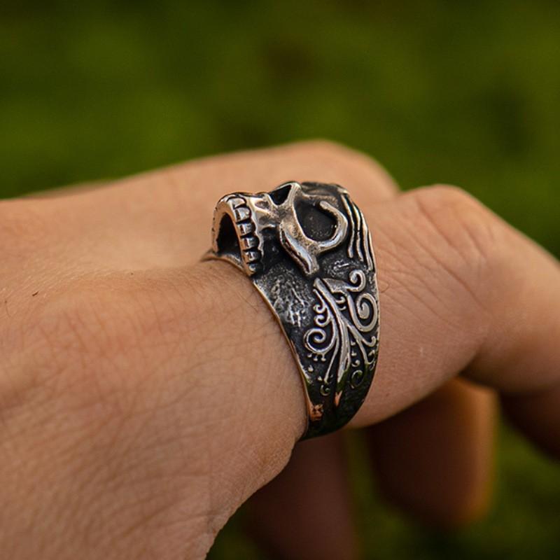 Adjustable Skull Ring Men Women Gothic Punk Rock Plated Open Band Vintage Geometric Jewelry