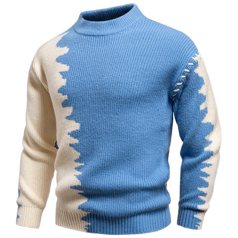 2025 Men's Color Block Knit Sweater: Trendy Loose Korean Style Autumn/Winter Base Layer