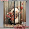 Hedgehog Guitar Curtains Flat Digital Print Blushing Animal Playing Music Red Roses Cozy Living Room Decor Set Of 2 Made Polyester Area