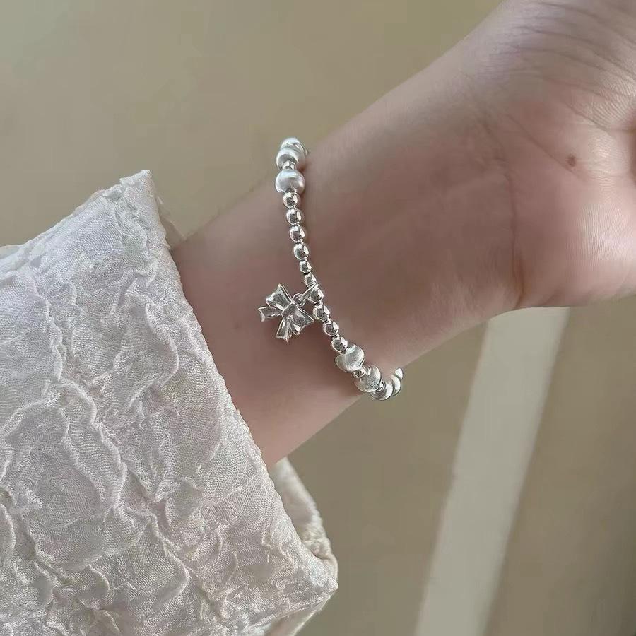 Bracelet en Argent Sterling S925 avec Nœud et Perle Œil-de-Chat pour Femmes - Fait Main & Élastique
