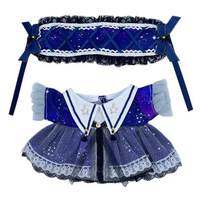 Niannyyhouse 20cm Stuffed Toy Clothes Headwear Mesh Dress Blue Purple Set Cotton Doll Costume Changeable