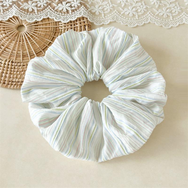 Pastel Striped Hair Scrunchie Voluminous Aesthetic Soft Texture Daily Accessory For Women синий