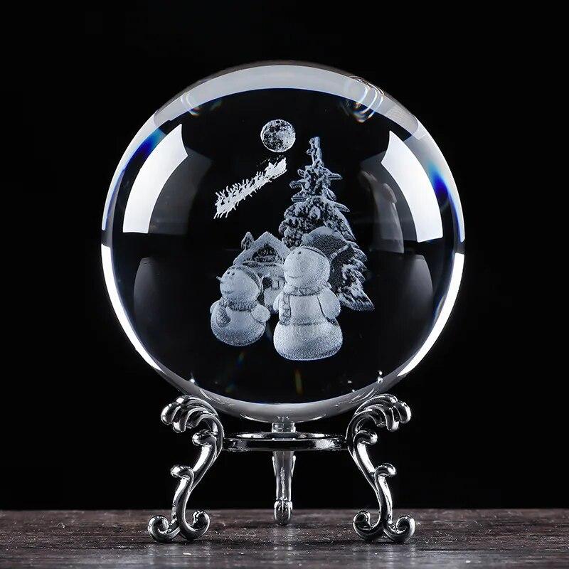 60mm 3D Crystal Ball Laser Engraved Glass Ornaments Animal Figurine Collectibles Paperweight Home Art Decor with Stand