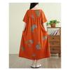 Summer Retro Cotton and Linen Round Neck Short Sleeved Dress, Women's Loose Skirt