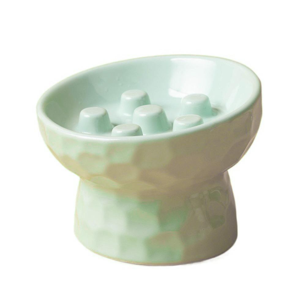 Ceramic Cat Slow Feeder Bowl Slanted Mouth Pet Drinking Eating Feeder for Kitten/Puppy/Bunny
