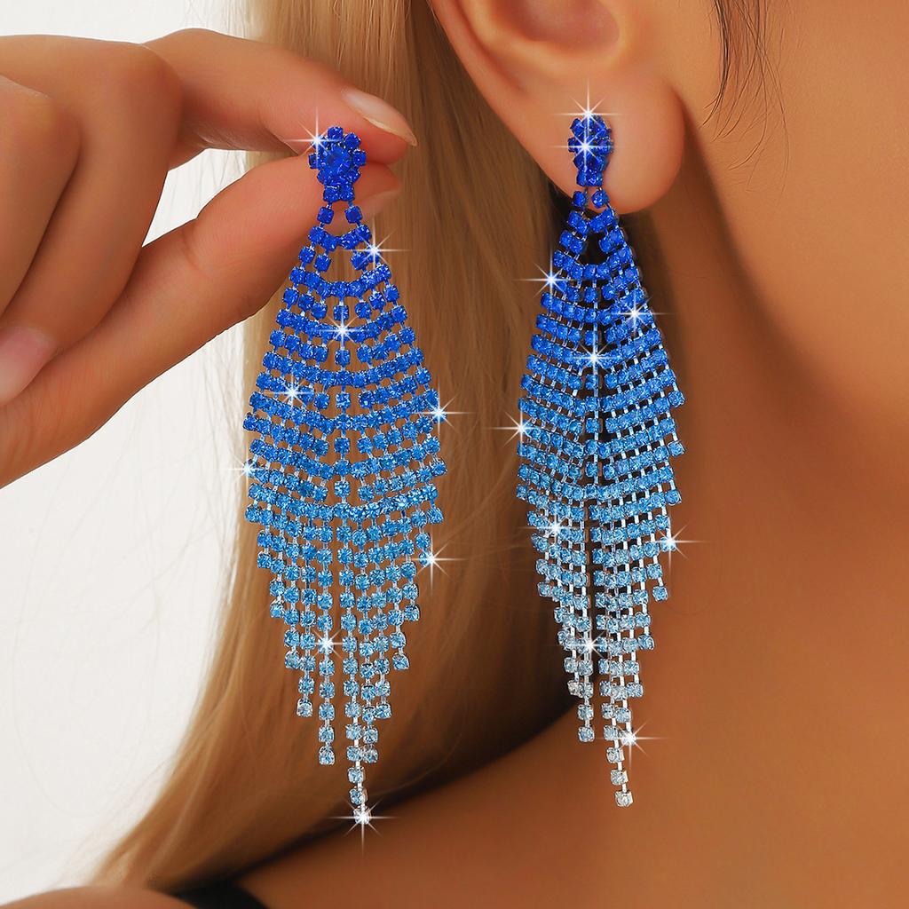 Ladies Light Luxury Rhombus Long Tassel Shines Crystal Ear Drop