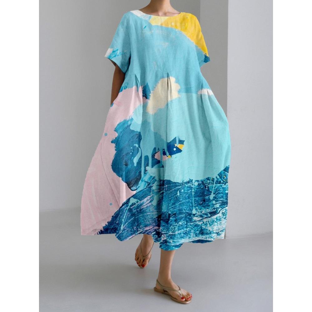 GMXIA 3D Exquisite Hemp Craft Short-sleeved Women's Dress