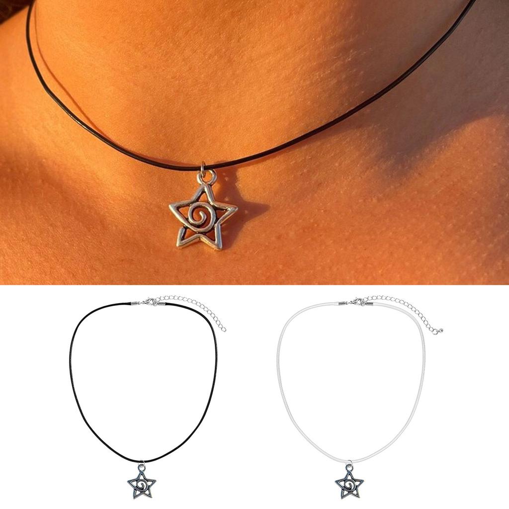 Silver Swirl Star Pendant Necklace Adjustable Length Clavicle Chains Fashionable Punk Collarbone Chain Jewelry for Women