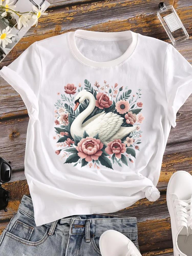 (Asian Size) trend butterfly style o-neck T Shirt Printed Female Top Lady Clothing Casual Fashion Women Graphic Tee Short Sleeve T-shirts