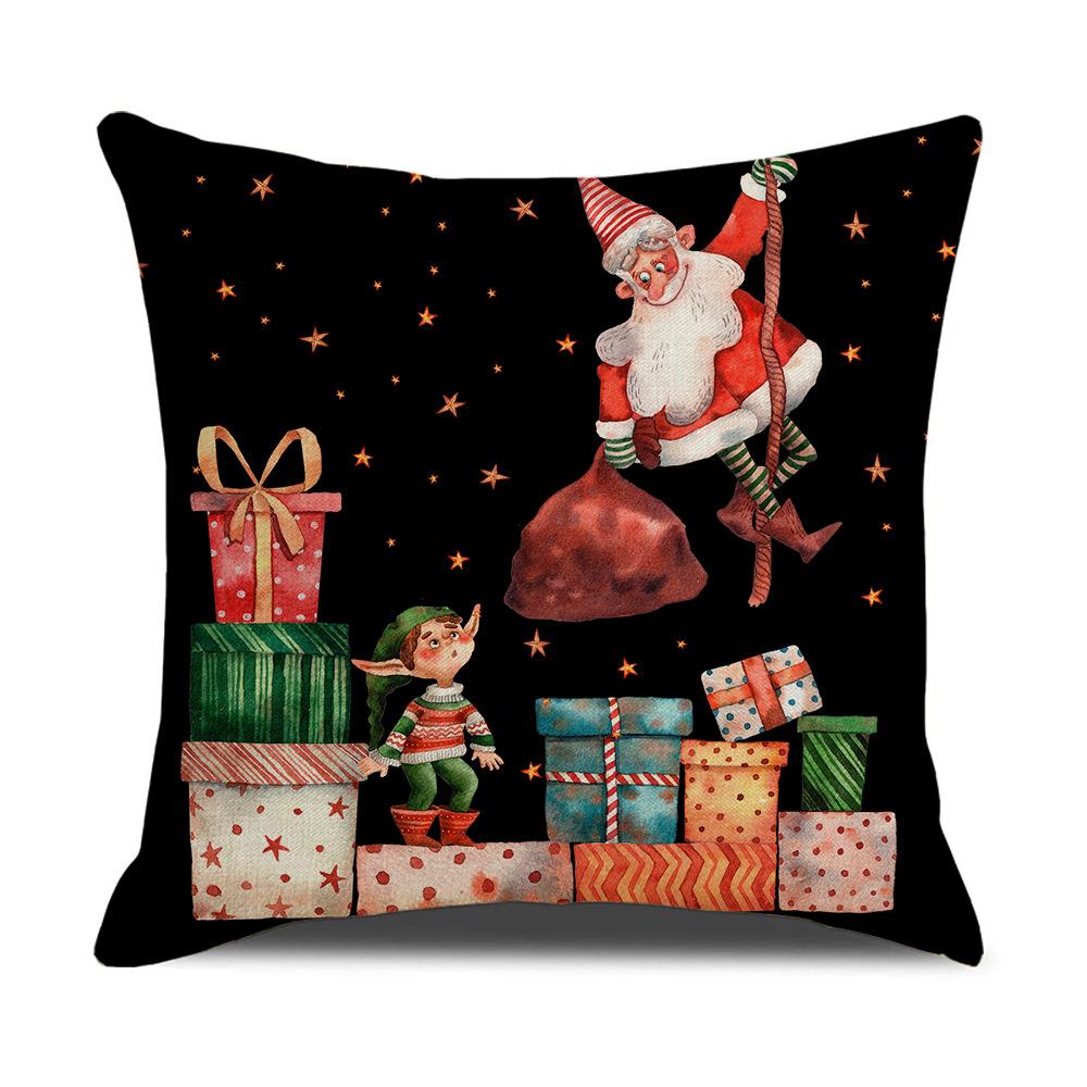 Christmas Pillow Cover New Linen Cartoon Black Print Holiday Home Sofa Cushion Cover