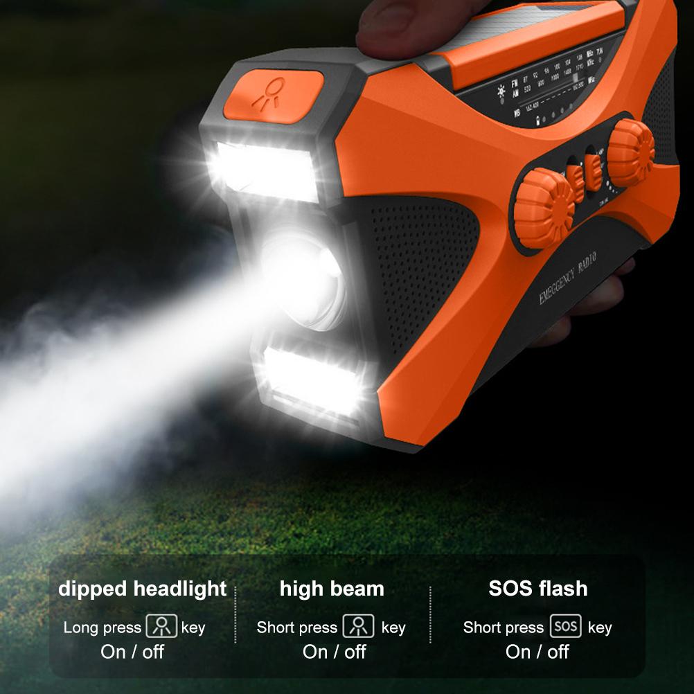 Radio solaire d'urgence rechargeable à manivelle avec lampe de poche portable AMFM multifonctionnelle