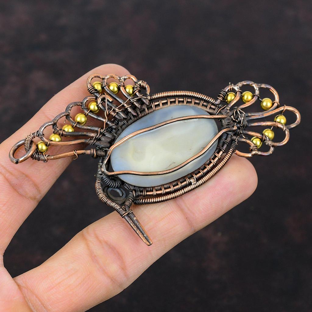 Titanium Druzy Pendant Copper Wire Wrapped Pendant Handmade Pendant Bird Pendant Copper Jewelry Gemstone Pendant Unique Jewelry Gift For Him