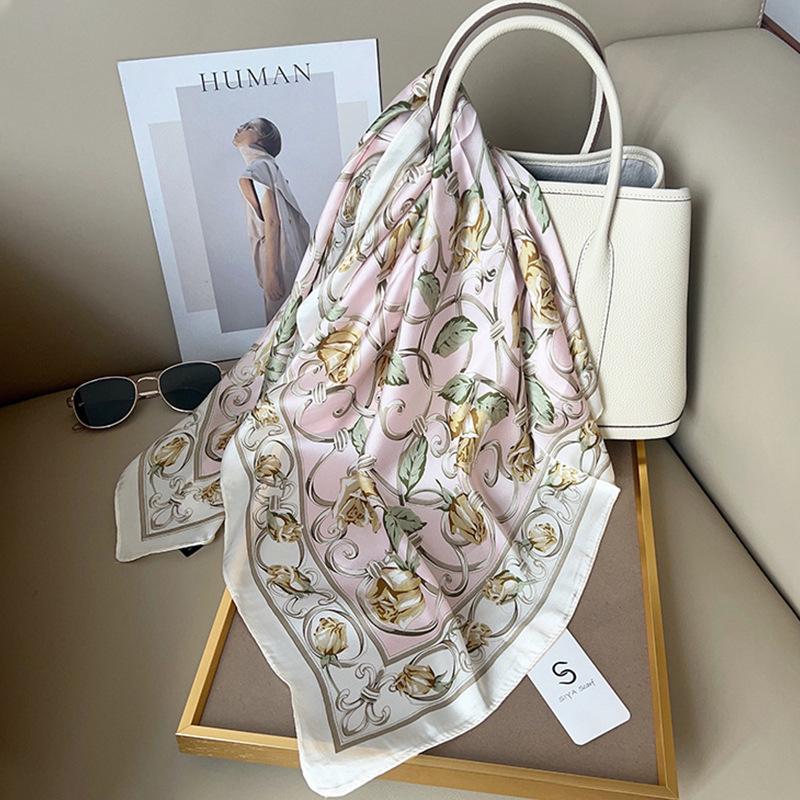 

2024 New High-End Women s Silk Square Scarf - Versatile Korean Fashion Hairband 70*70CM помаранчевий