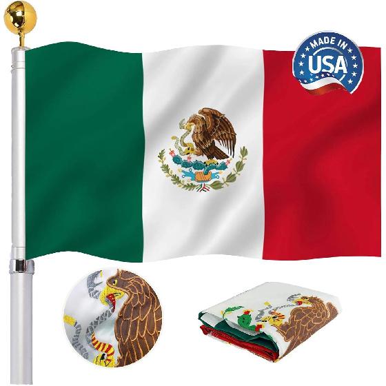 Embroidered Mexico Mexican Flag 3x5 Outdoor- Heavy Duty Mexican National Nylon Flags Canvas Header Sewn Stripes with 2 Brass Grommets