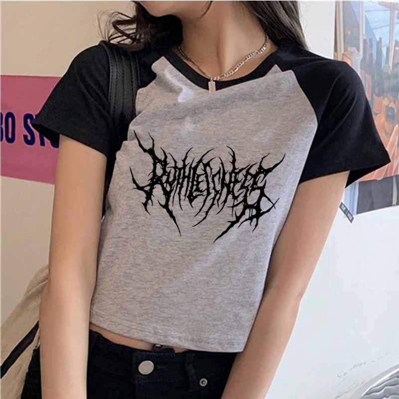 

Футболка Y2K, летний топ с графическим рисунком, уличная футболка, укороченные футболки, модный женский укороченный топ в стиле панк, уличная футболка в стиле Харадзюку, тонкая футболка S серый