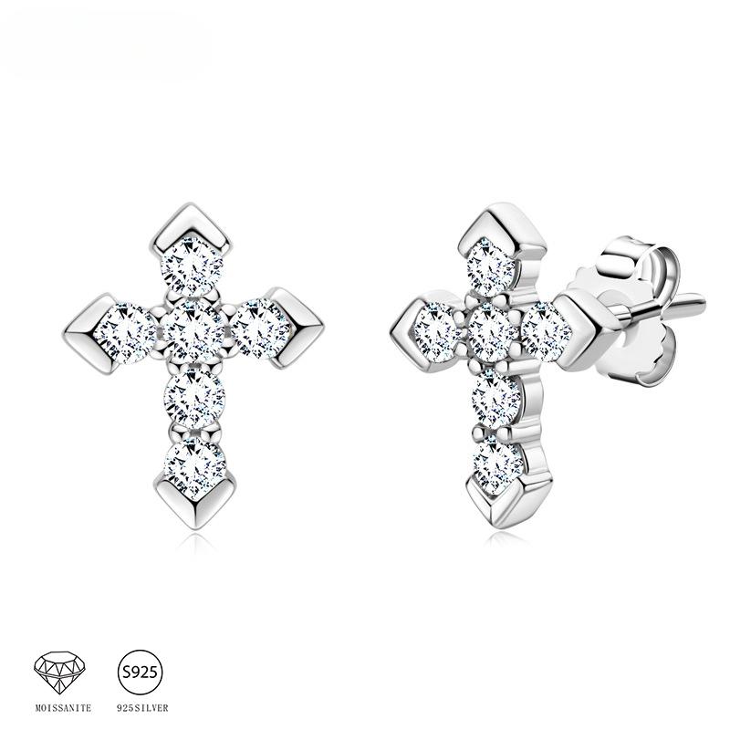 S925 Sterling Silver Moissanite Arrow Cross Earrings Trend Fashion Hip-Hop European and American Couples Men and Women