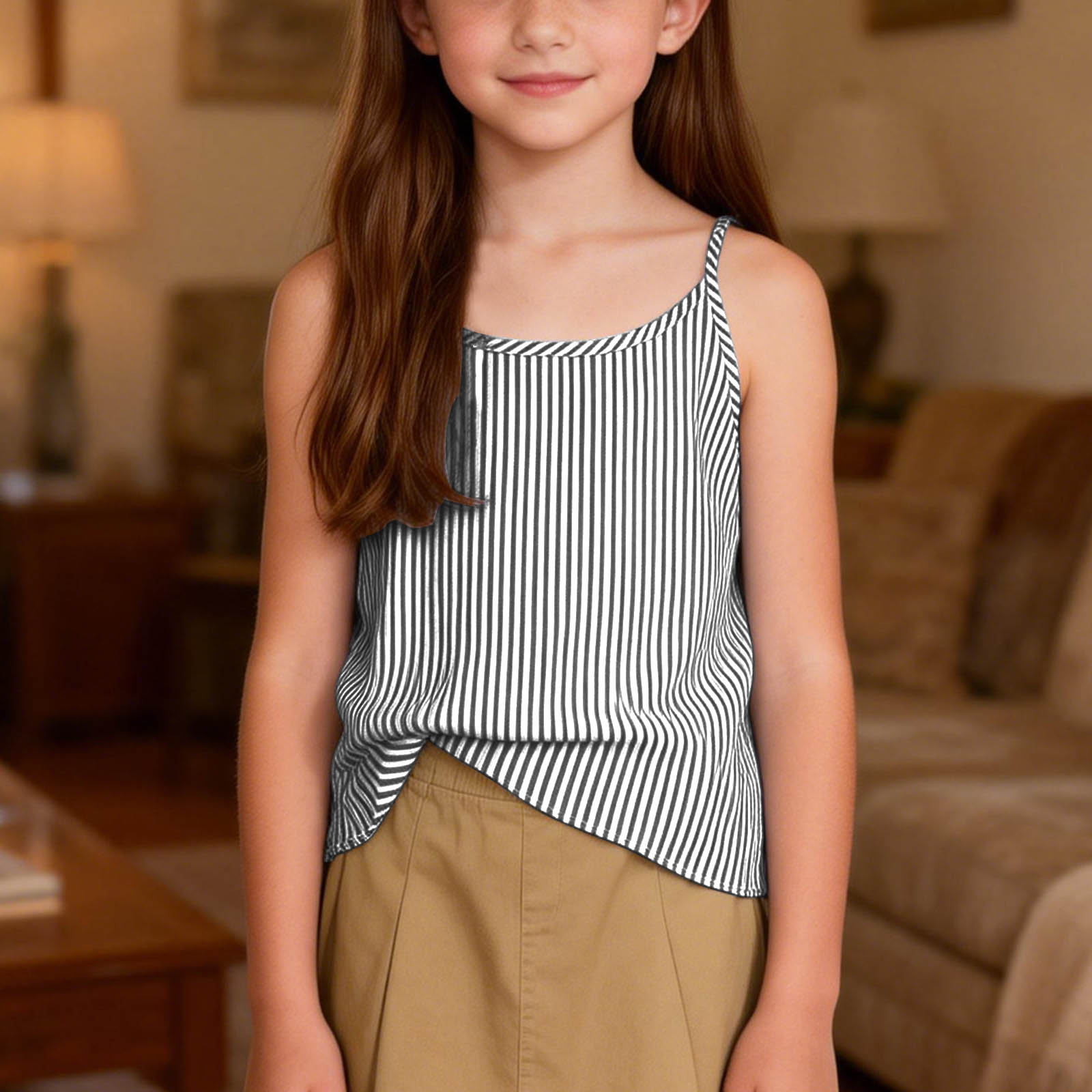 Children s Fashionable And Cute Striped Sleeveless Camisole Casual Girls Top 110 чёрный