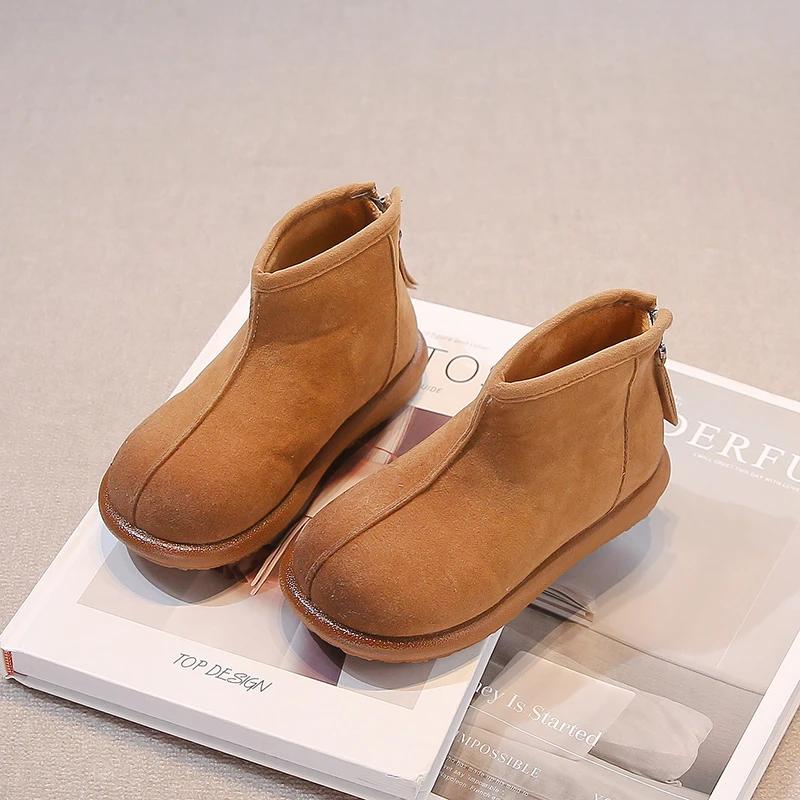 2024 Children Leather Shoes for Girls Winter New Fashionable Korean Style Soft Bottom Anti-slippery Versatile Chic Casual Boots