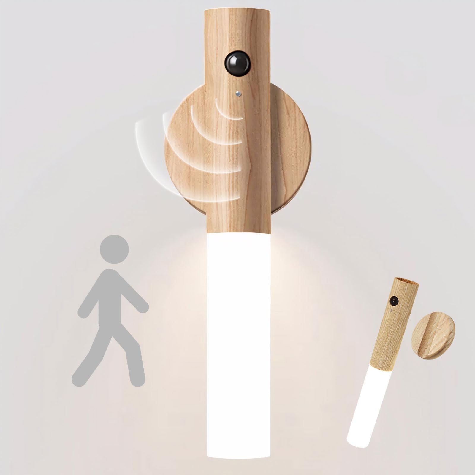 

Pokumil Motion Sensor Indoor USB Wooden LED Indirect Power Outage No Wiring Easy Warm Wood Grain Light, Rechargeable, Light, Lighting, Protection,