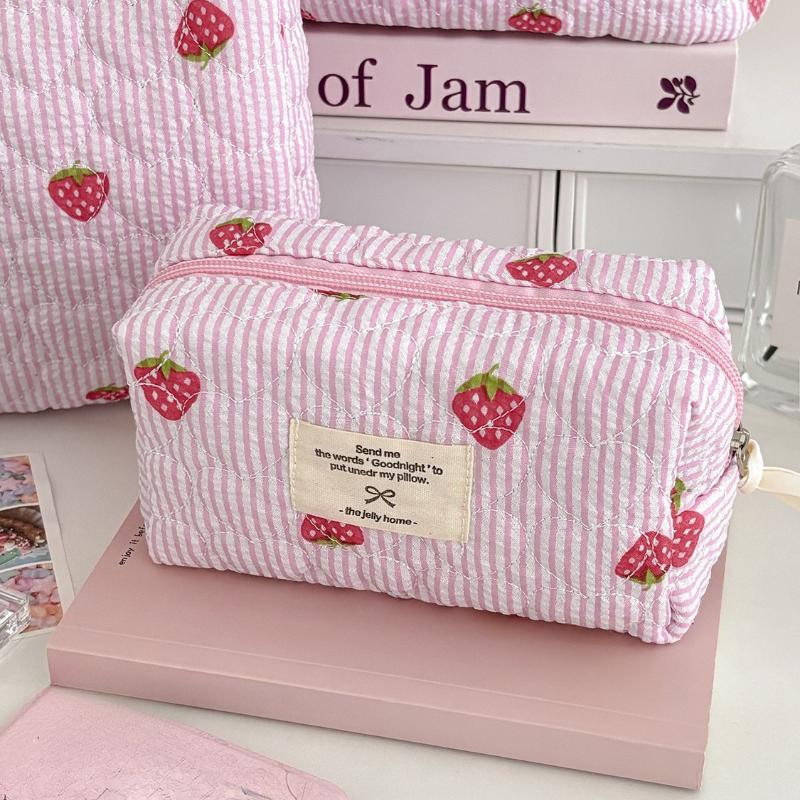 Cute Corduroy Heart Cosmetic Bags for Women Large Capacity Makeup Bag Travel Organizer