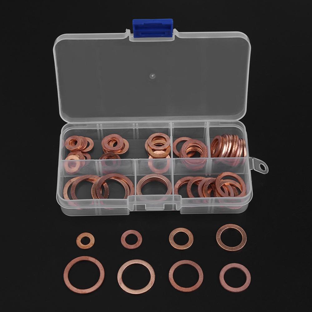 80PCS Multi-Use Copper Sump Plug Washers Storage Box Round Copper Washers Copper Washer Kit Generators