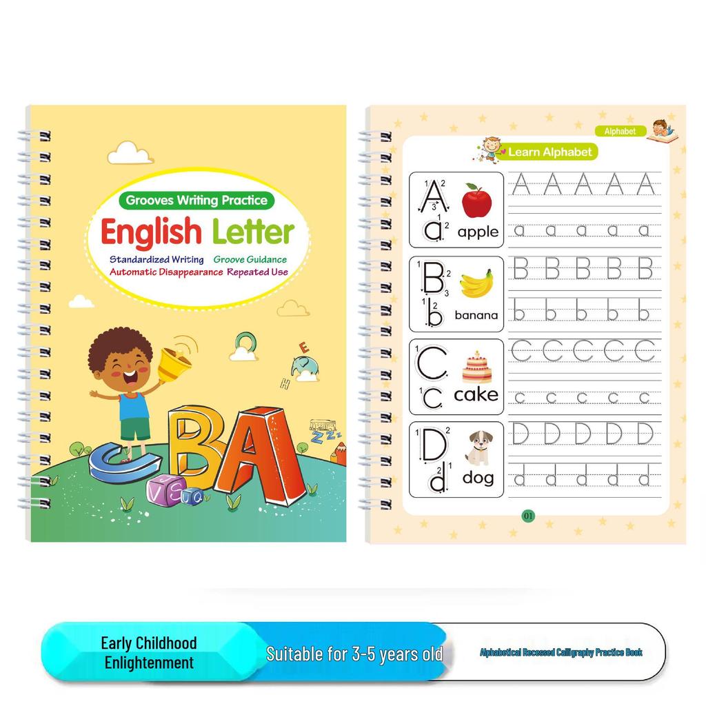 Children's All-English Recessed Groove Copybook: Letters, Numbers, Drawing for Ages 3-5 - Pen Control & Early Education