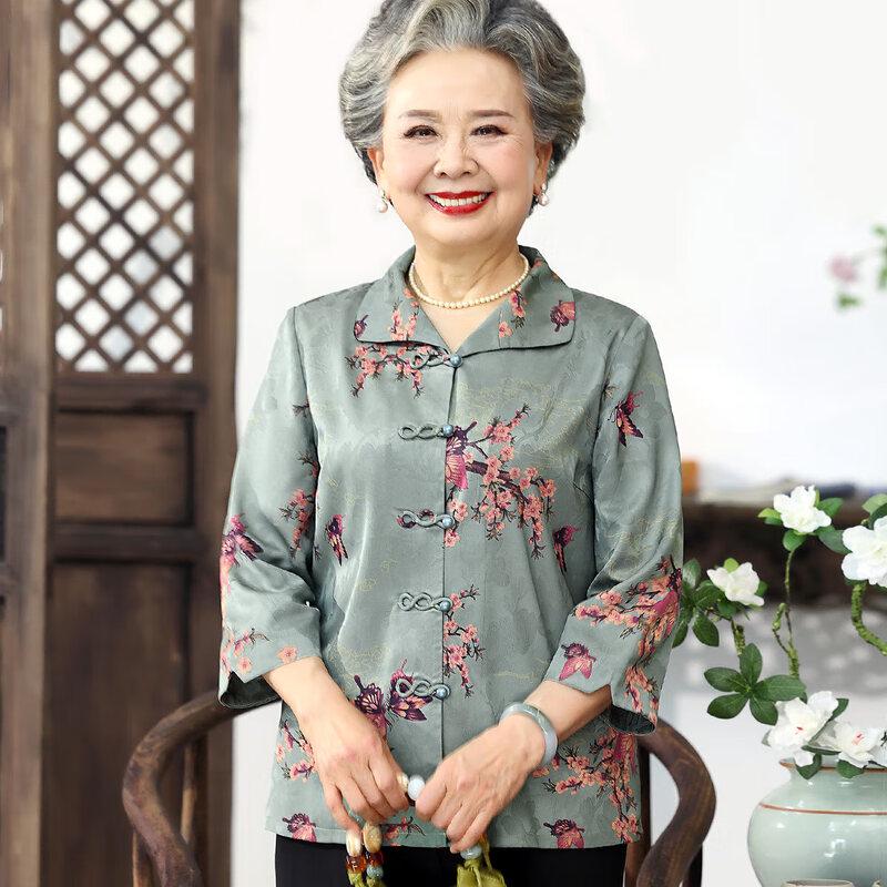 

Elegant Mid-Aged Women s 3/4 Sleeve Loose Fit Cardigan Blouse 4XL