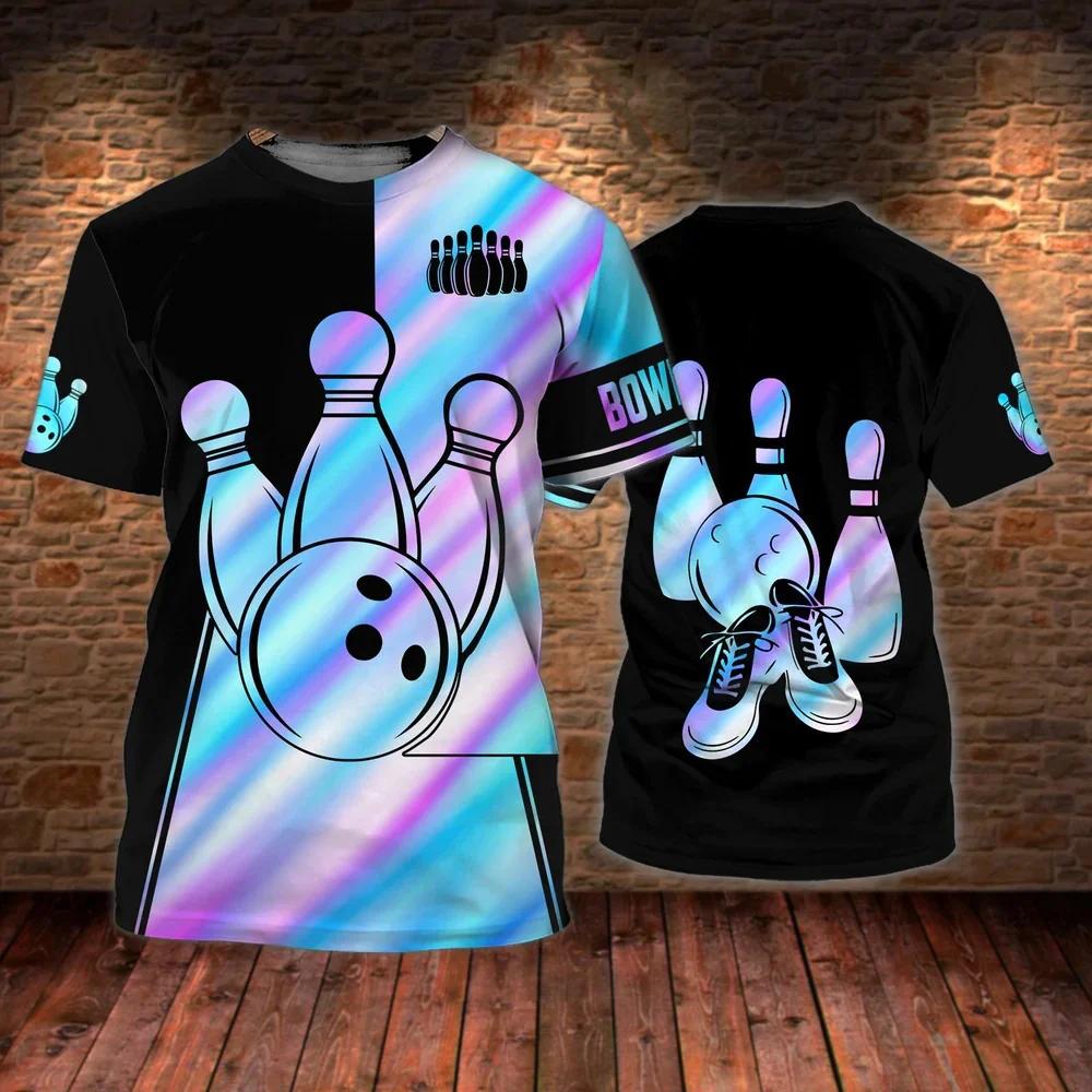 Fashionable Bowling Pictures For Men's T-Shirts Trend Digital Printing Casual Round Neck Short Sleeved Tops