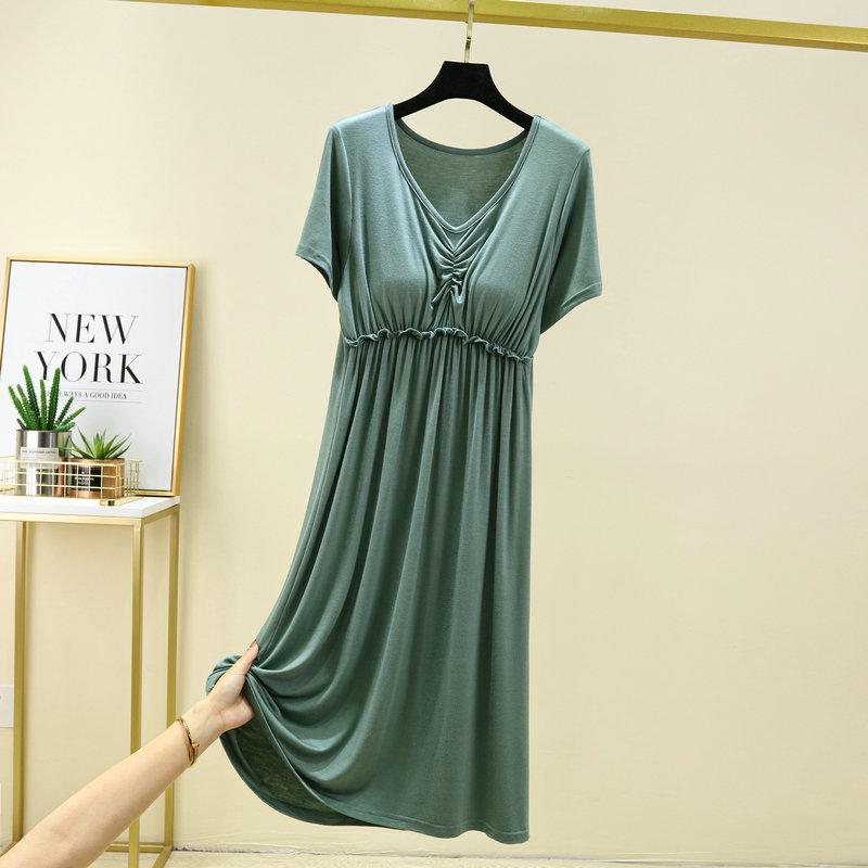 

Женская летняя модальная свободная ночная рубашка с V-образным вырезом - короткий рукав, без бюстгальтера, пижама большого размера Plus Size