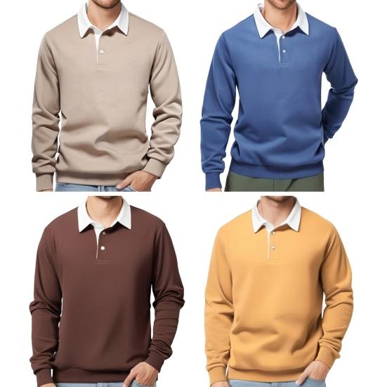 Men Spring Fall Top Turn-down Collar Loose Pure Color Long Sleeves