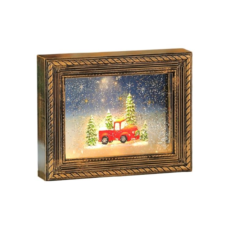 Seasonal Musical Picture Frame Feature Stmospheres LED Light Revolving Snowfalls And Durable Plastic Design