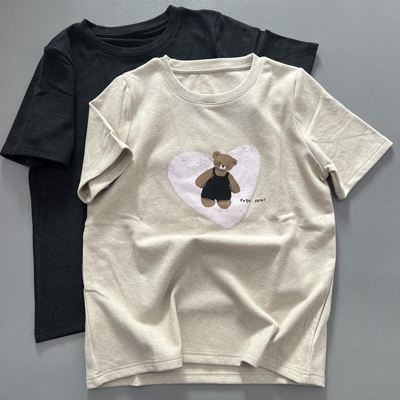 American Cartoon Heart Bear Print Women's Loose Short Sleeve Spring T-shirt