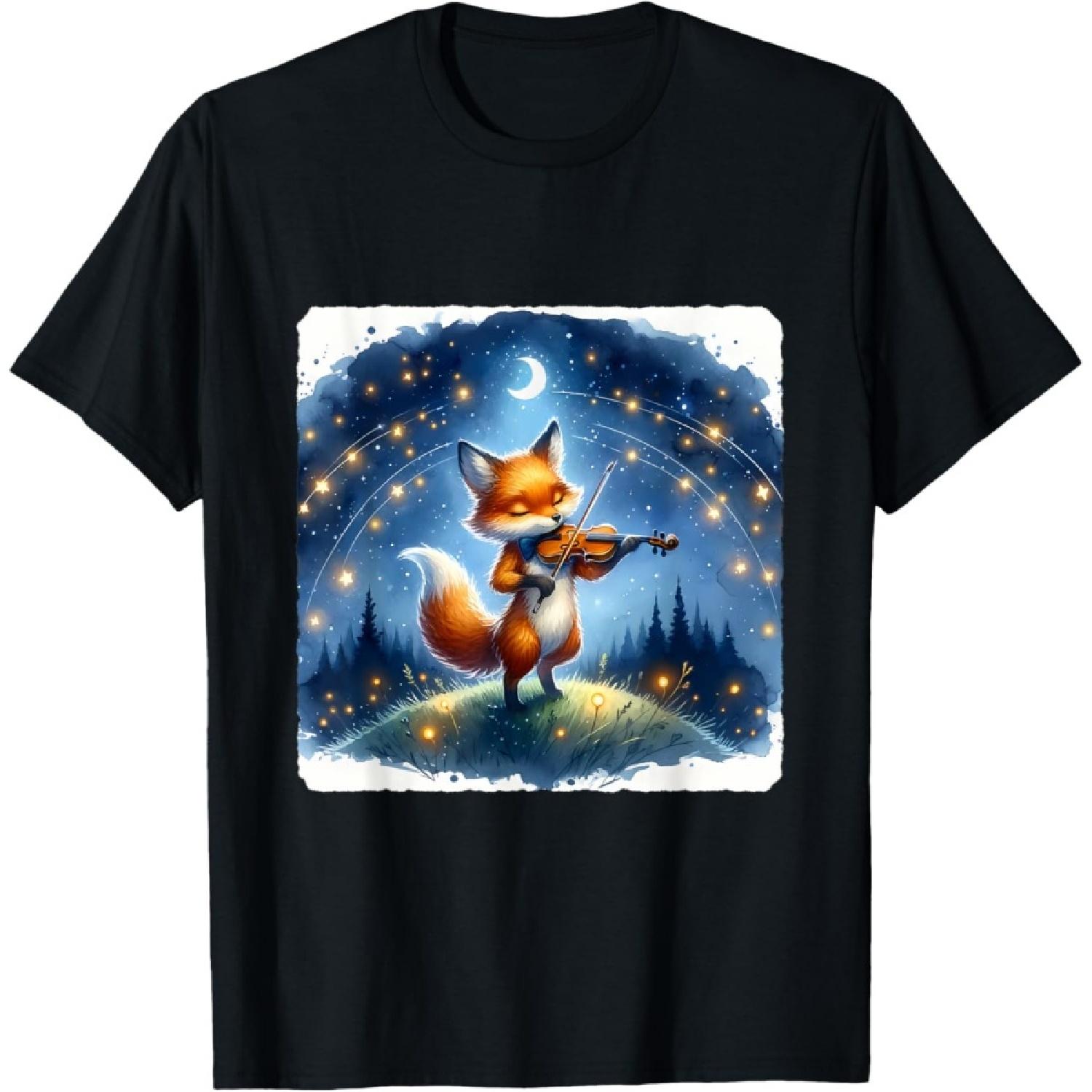 Fox Playing Violin Beneath The Stars With Fireflies S