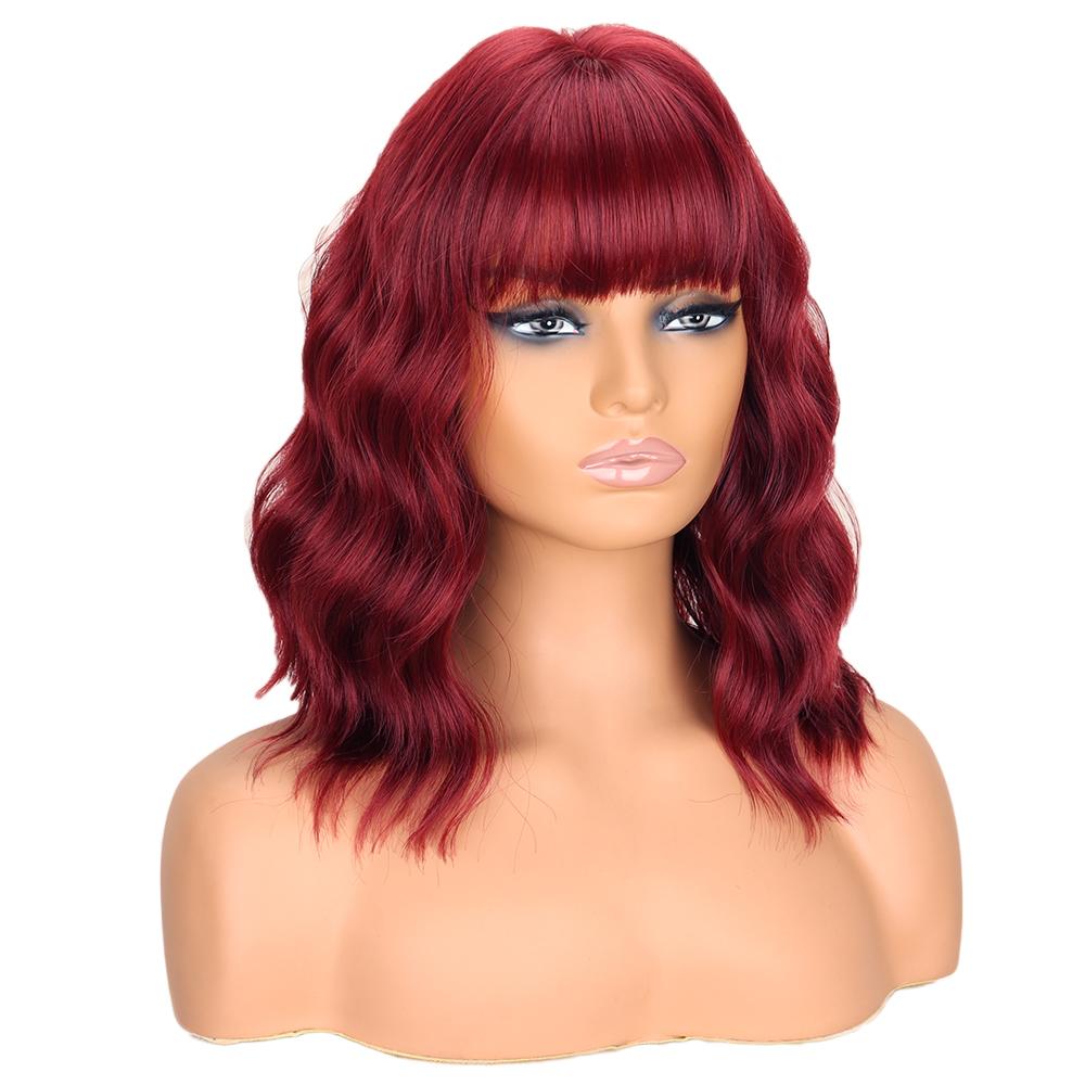 

MERISIHAIAR Короткий волнистый парик с челкой для женщин До плеч Боб Вьющиеся женские синтетические парики Волнистые черные или коричневые термостойкие волосы 35cm