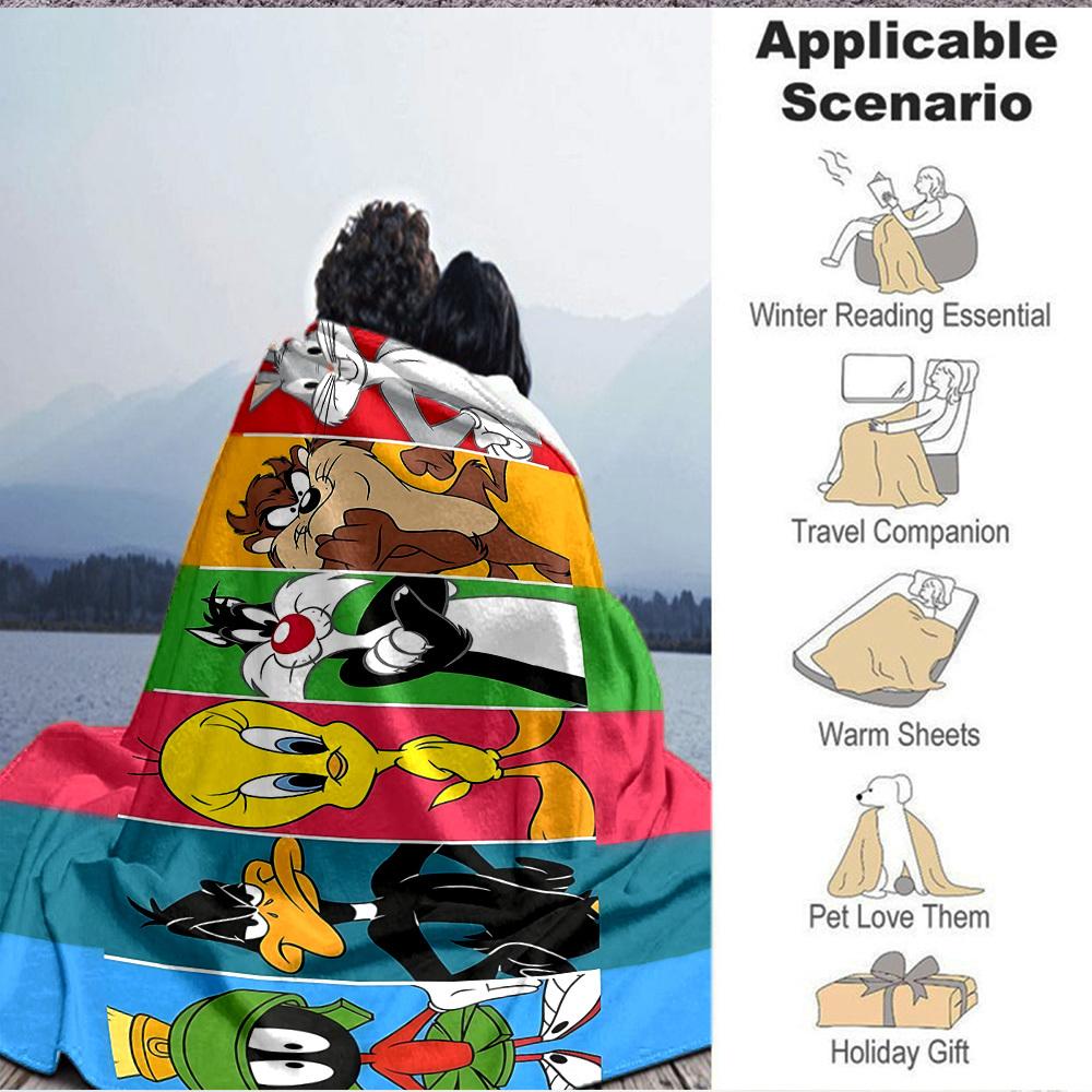 1pc Looney Tunes Cartoon Characters Flannel Throw Blanket - HD Printed Lightweight Soft Warm All-Season Blanket for Sofa, Bed, Travel, Camping 199