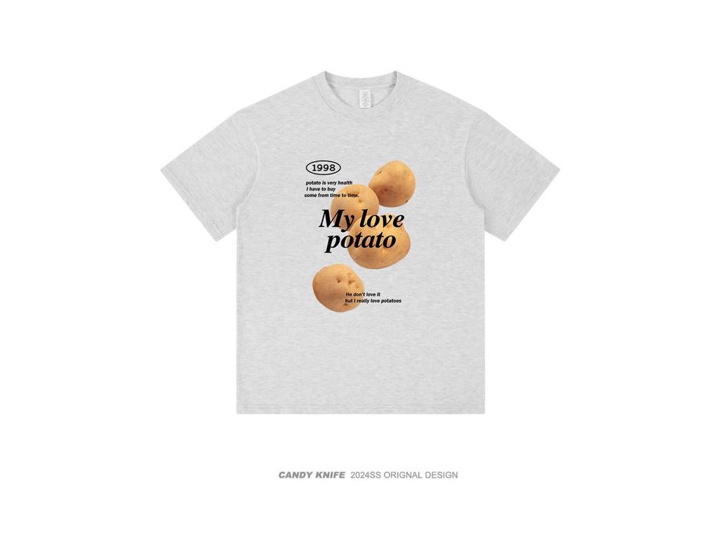 Unisex Cotton Potato Print Casual Tee - Trendy & Fun Short Sleeve