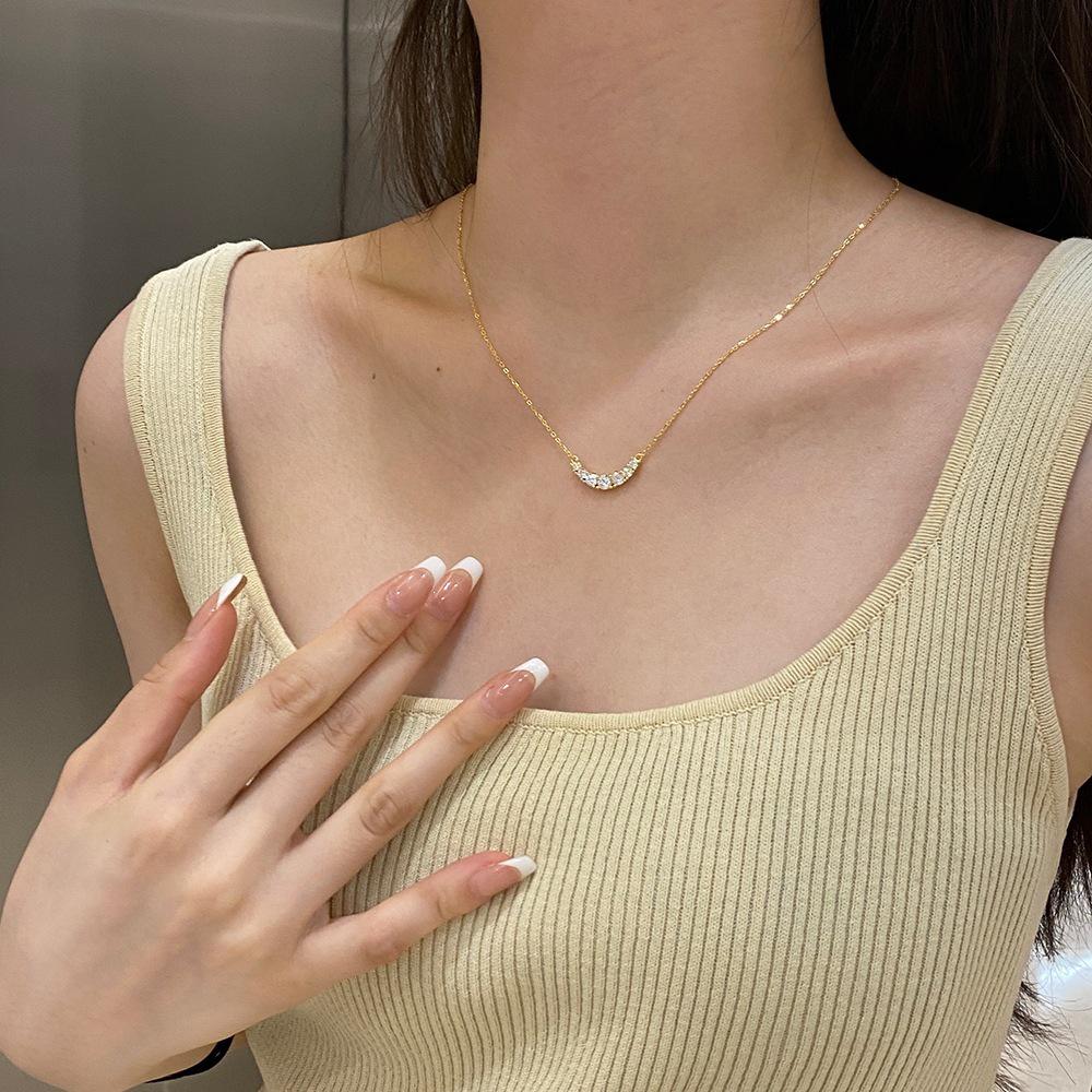 Little Smile 14K Gold-Plated S925 Silver Zirconia Pendant Necklace 14K Gold