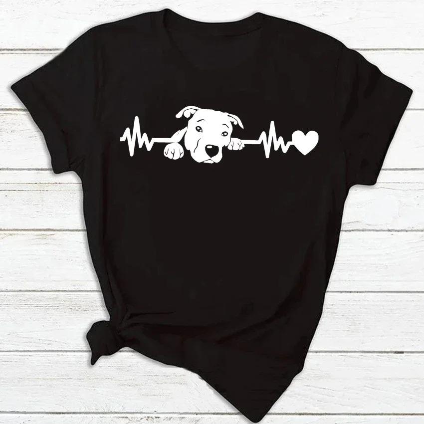 Womens Dog Heartbeat Print Tshirt  Harajuku Style ShortSleeve Casual Womens Tshirt  Street Style Top  Beauty  Apparel