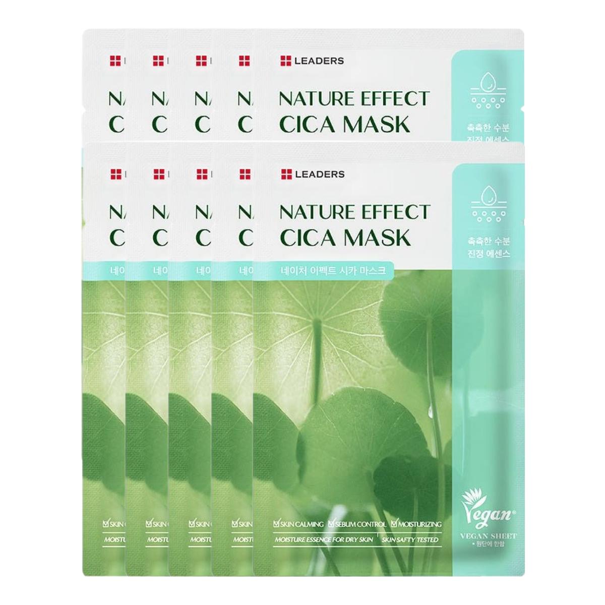 LEADERS Nature Effect Cica Mask Calming Soothing 21ml (10 Sheets)