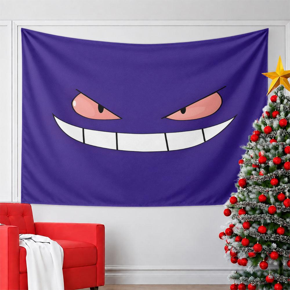 Purple Grinning Face with Red Eyes Pattern Wall Hanging Tapestry Decorative Tapestry Home Decor for Bedroom and Living Room