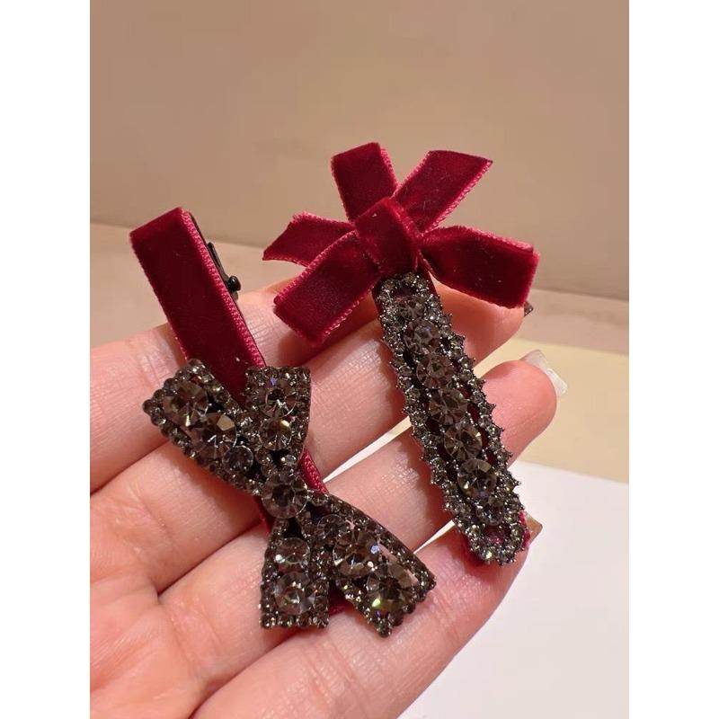 2 Pezzi Dolci Fiocchi Strass Mollette per Capelli Ragazze Kawaii Carino Copricapo Fiocco di Velluto Mollette a Becco d'Anatra Bambini Mollette Laterali Forcina per Capelli Frangia