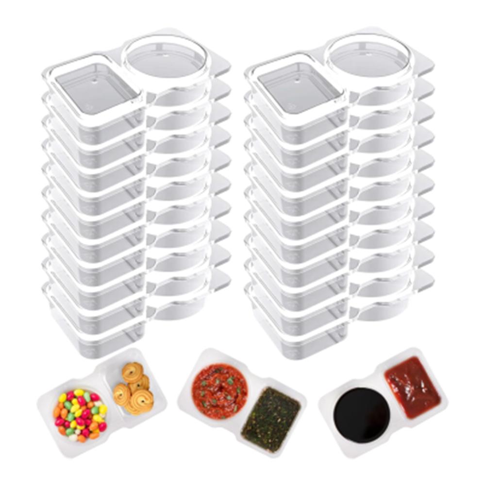 

20/40PCS Double Compartment Condiment Containers with Lids Disposable, 2 Compartment Snack Containers, Reusable Snack Container