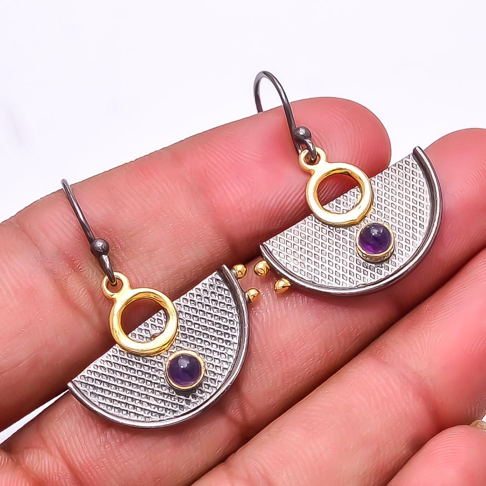 

Purple Amethyst - Mashamba 925 Silver Black & Gold Plated Earring 1.37 E21