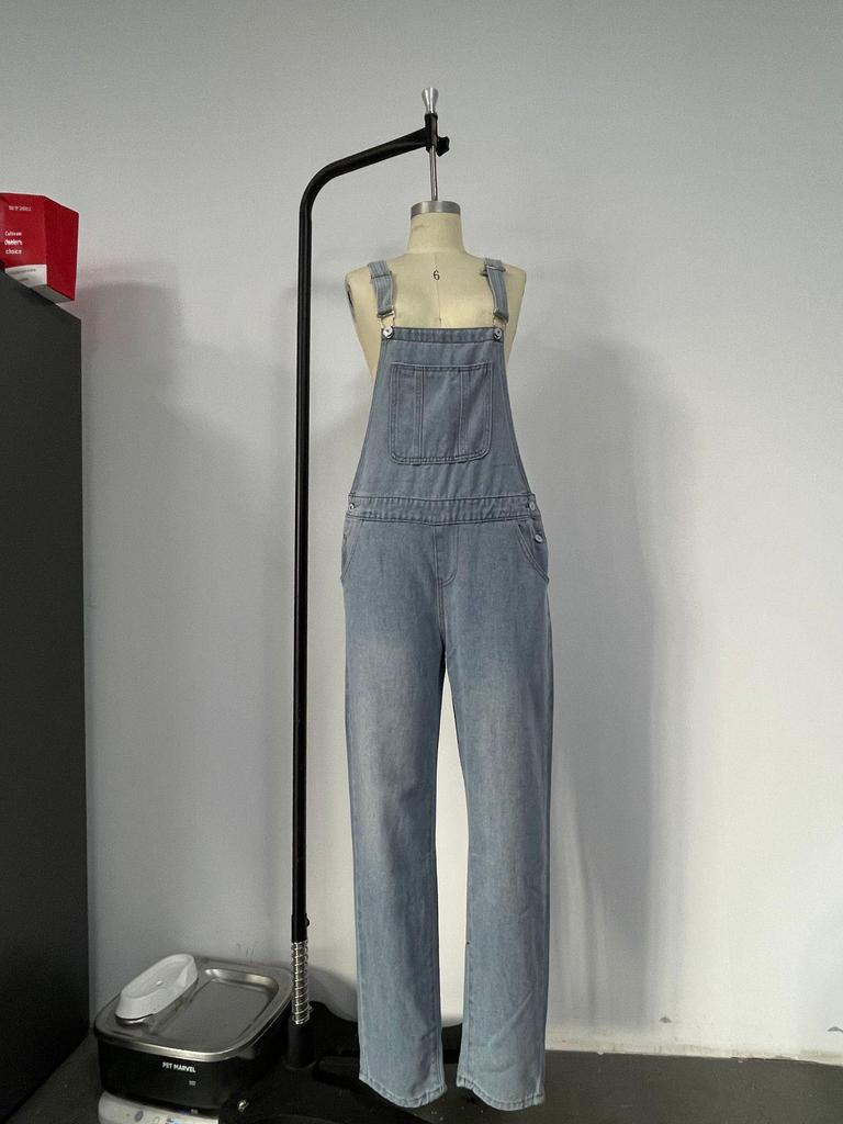 Men's Slim-Fit Retro Denim Overalls - Large Size, Solid Color