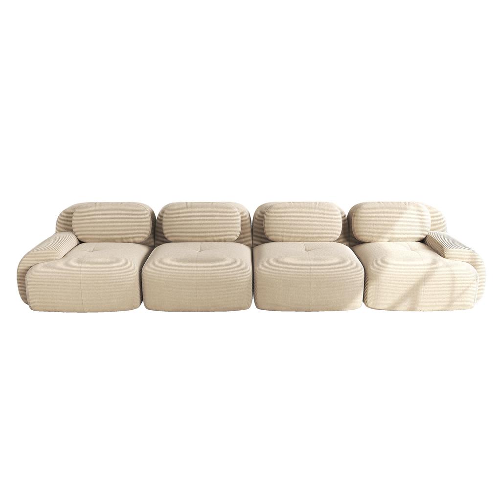 4-Seater Sofa Soft Corduroy, Frameless, 32D High-Elastic Padding, Pet-Friendly, Vacuum-Packed, Combinable, No Assembly for Bedroom and Office, Beige
