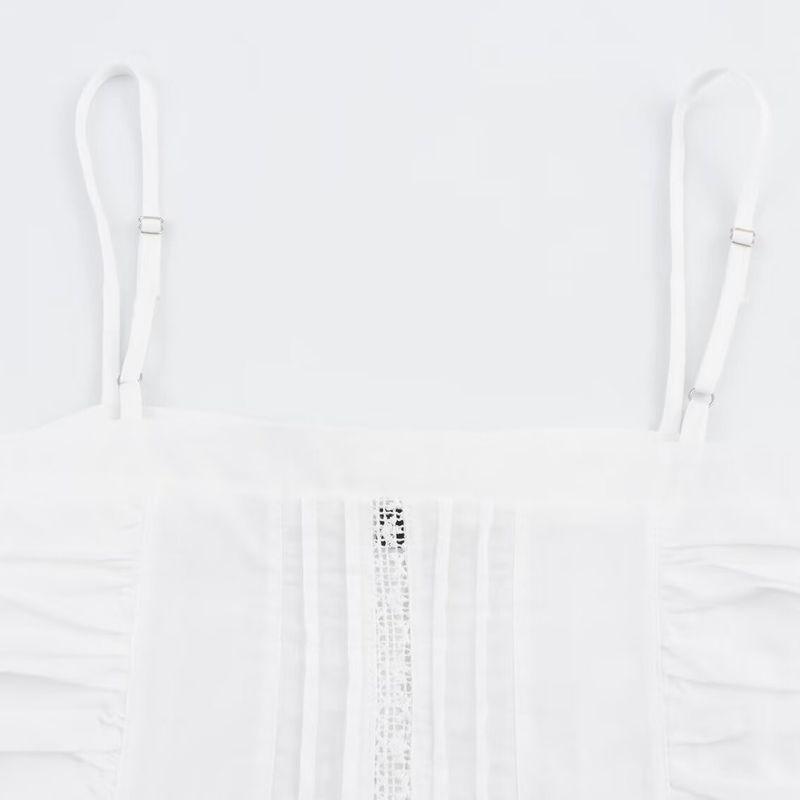 Kaslead New Arrival Women's Clothing Fashion Style Embroider Ruched Straight Collar Sling Tops 7521011 251