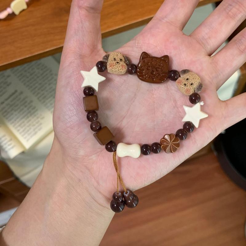Ceramic Cute Bracelet Good-looking Kitten and Puppy Good Friend New Arrival Couple Girlfriends Woven Hand Strap Niche Style