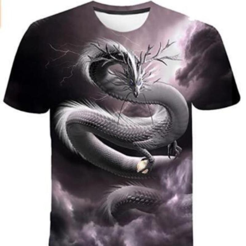 Letní pánské tričko s potiskem draka, módní, ležérní, s krátkým rukávem, denní pouliční oblečení, nadměrné, s kulatým výstřihem, pulovr
