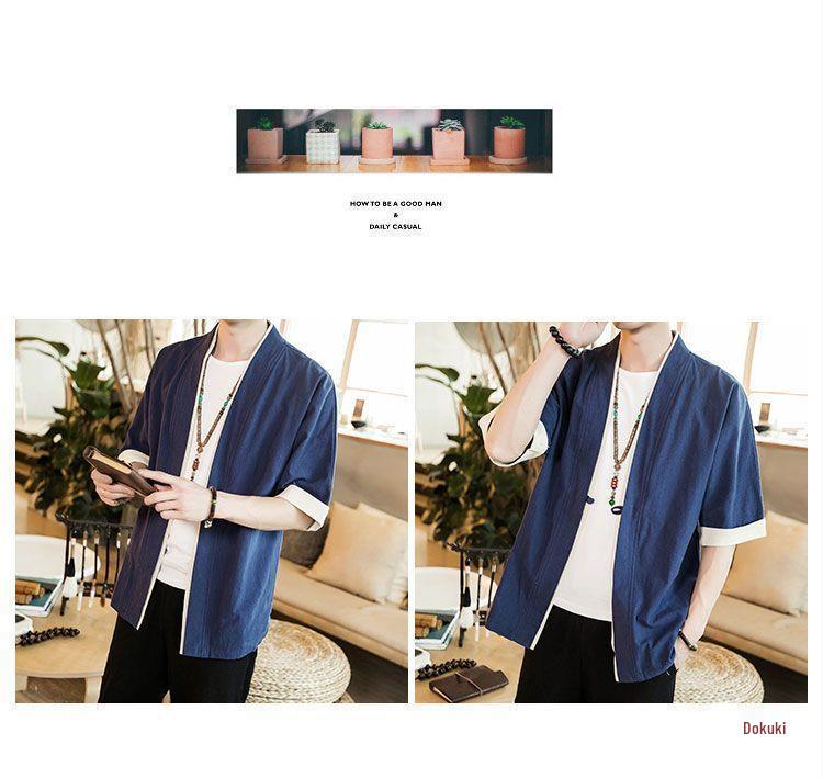 Herren Sommer Leinen Tang Anzug: Retro Chinesisches Kurzarm-T-Shirt mit Froschknöpfen