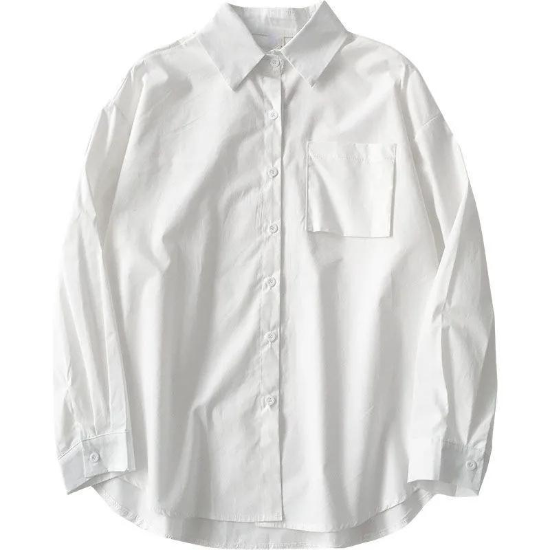 White Long Sleeve Shirt Women Autumn Turn Down Collar Loose JK Uniform Student Blouse Vintage Oversize Top Female Blusas